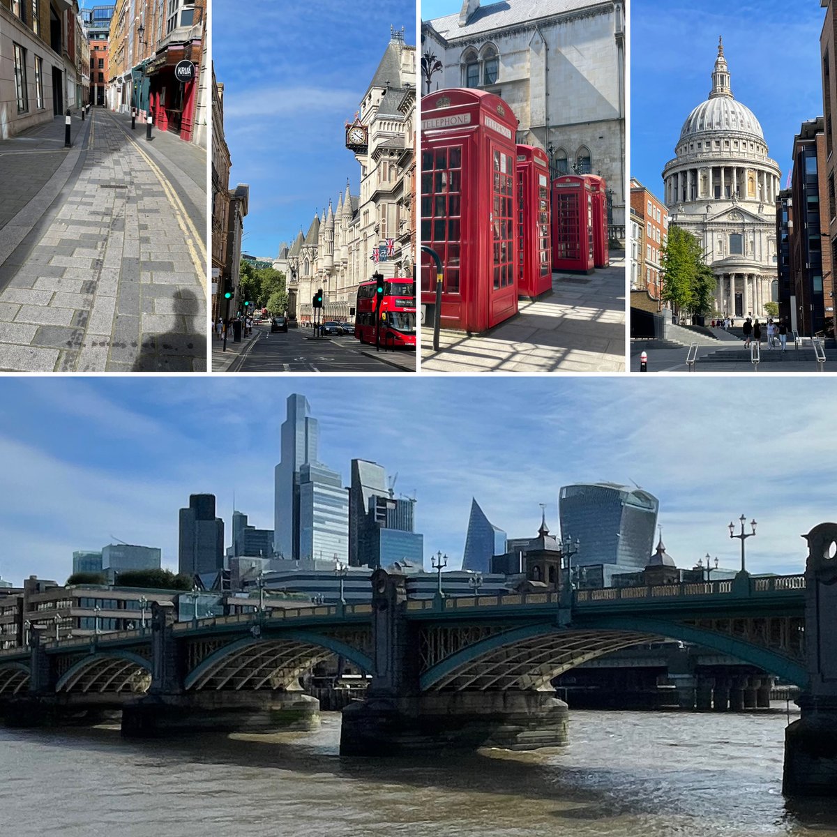 asymptotia's tweet photo. During the pandemic shutdown I regularly ran these london streets and bridges -virtually- on a treadmill watching a YouTube video of such a run. This morning was the first time I did it for real. I wonder if any of the many other runners I saw were on the video? #londonrunning https://t.co/776O7ATD8a