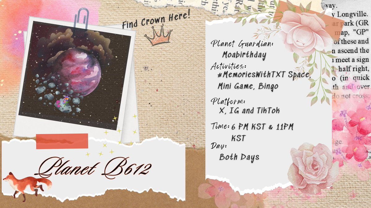 moabirthday's tweet image. 🪐 Planet B612 🌹
Our guardian @moabirthday invites you to share your favorite memories as a moa with the tag #MemoriesWithTXT that we'll read together on our Birthday Countdown space and to play some amazing iconic MINI GAMES and our BINGO!

#MOABirthdayBash