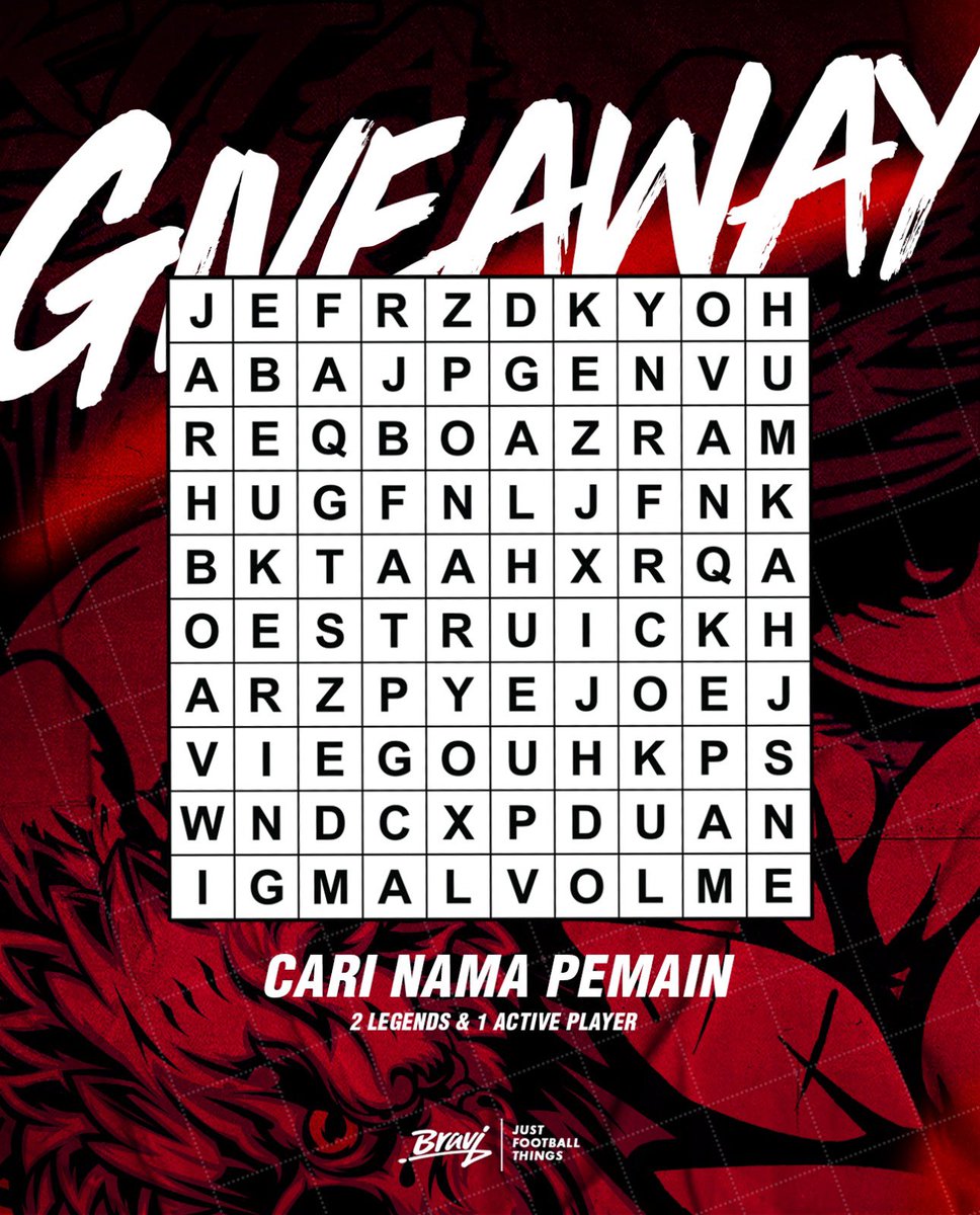 ⚠️ GIVEAWAY - Cari 3 nama pemain Timnas!

Hadiah seperangkat alat nonton Timnas 🇮🇩
- Tees STY &amp; Skuad Garuda / Boaz Solossa
- Syal Timnas official merch Bravi

Senilai total 1 Juta Rupiah untuk 2 orang yg beruntung! (1 di X &amp; 1 di Instagram <a href="/bravi_id/">B R A V I </a>)

Syarat (dibaca baik2):
-