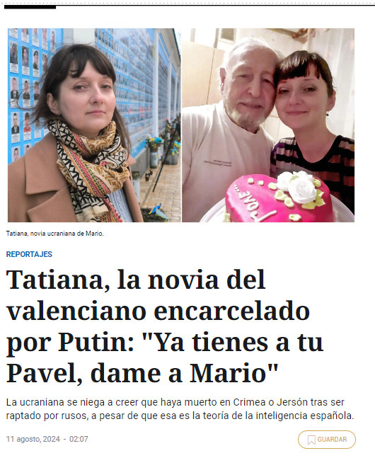 La novia ucraniana del valenciano secuestrado por los rusos en Jersón: "Ahora Putin tiene ya a su Pablo. ¿Pero qué pasa con Mario? ¿Por qué no lo incluyeron en el trueque si era un intercambio humanitario?" En Reportajes de <a href="/elespanolcom/">EL ESPAÑOL</a> 👇
elespanol.com/reportajes/202…