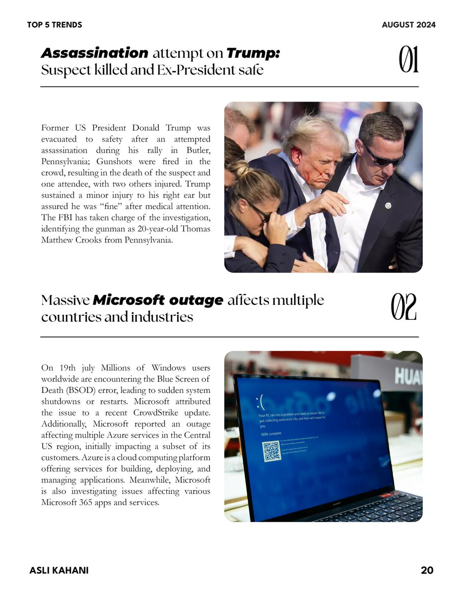 KahaniAsli's tweet photo. From attempted assassinations to natural disasters, July 2024 has been a rollercoaster of events. Stay informed and prepared.

Top 5 trends of July

#USA #uselection #donaldtrump #assassination #geopolitics #microsoftoffice #microsoft #bluescreenerror #bsod #virus #delhiflood https://t.co/XHmzHSFH49