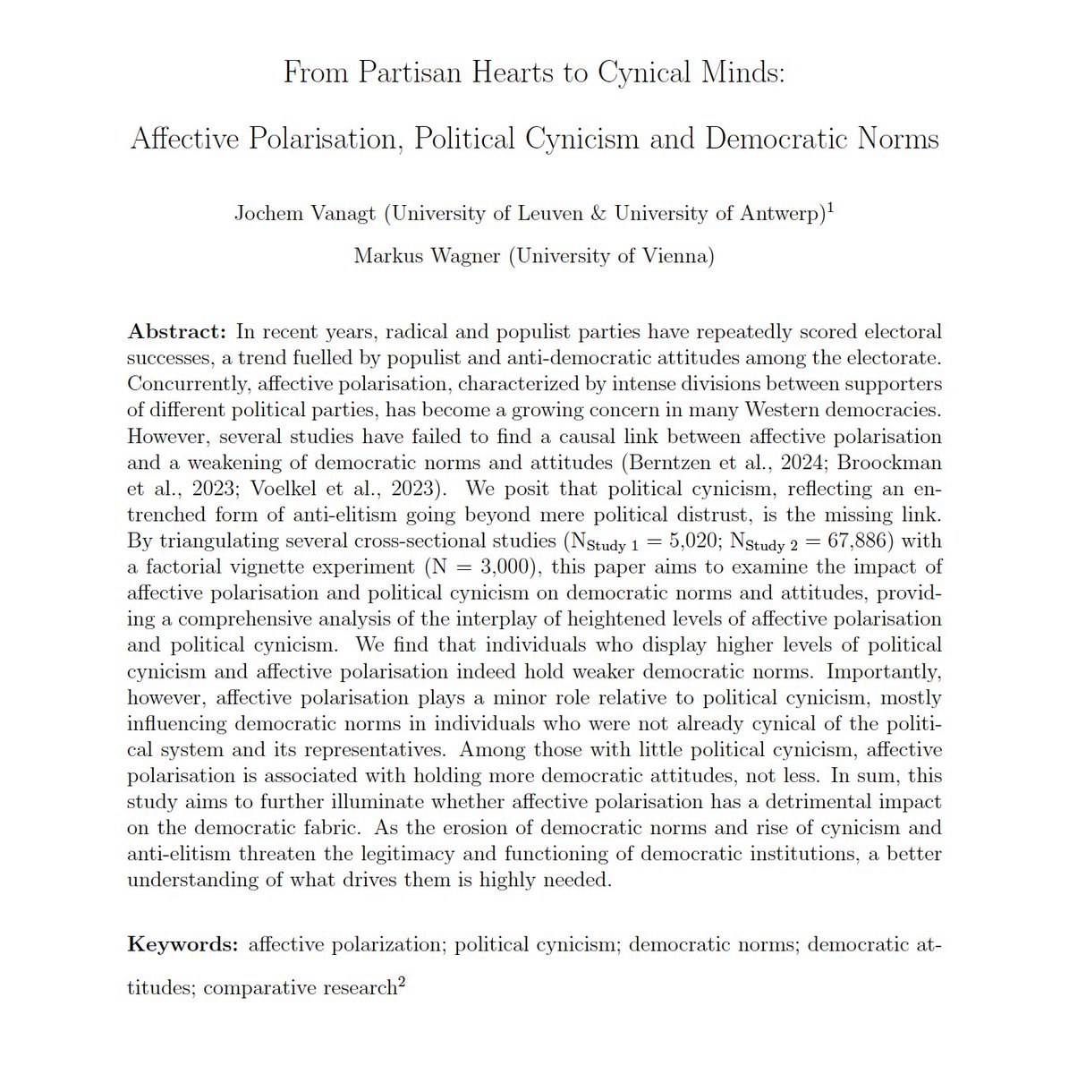Jochem Vanagt (@jochemvanagt) on Twitter photo Next stop: #ecprgc24! I'll present a new project with <a href="/MarkusWagnerAT/">Markus Wagner</a> on the interplay between affective polarisation, political cynicism and democratic norms.
Presentation is on Monday at 9:00 in Building: O'Brien Centre for Sciences, Floor: 1, room ALE H1.49 <a href="/ECPR_AffPol/">ECPR_AffPol</a> Next stop: #ecprgc24! I'll present a new project with <a href="/MarkusWagnerAT/">Markus Wagner</a> on the interplay between affective polarisation, political cynicism and democratic norms.
Presentation is on Monday at 9:00 in Building: O'Brien Centre for Sciences, Floor: 1, room ALE H1.49 <a href="/ECPR_AffPol/">ECPR_AffPol</a>