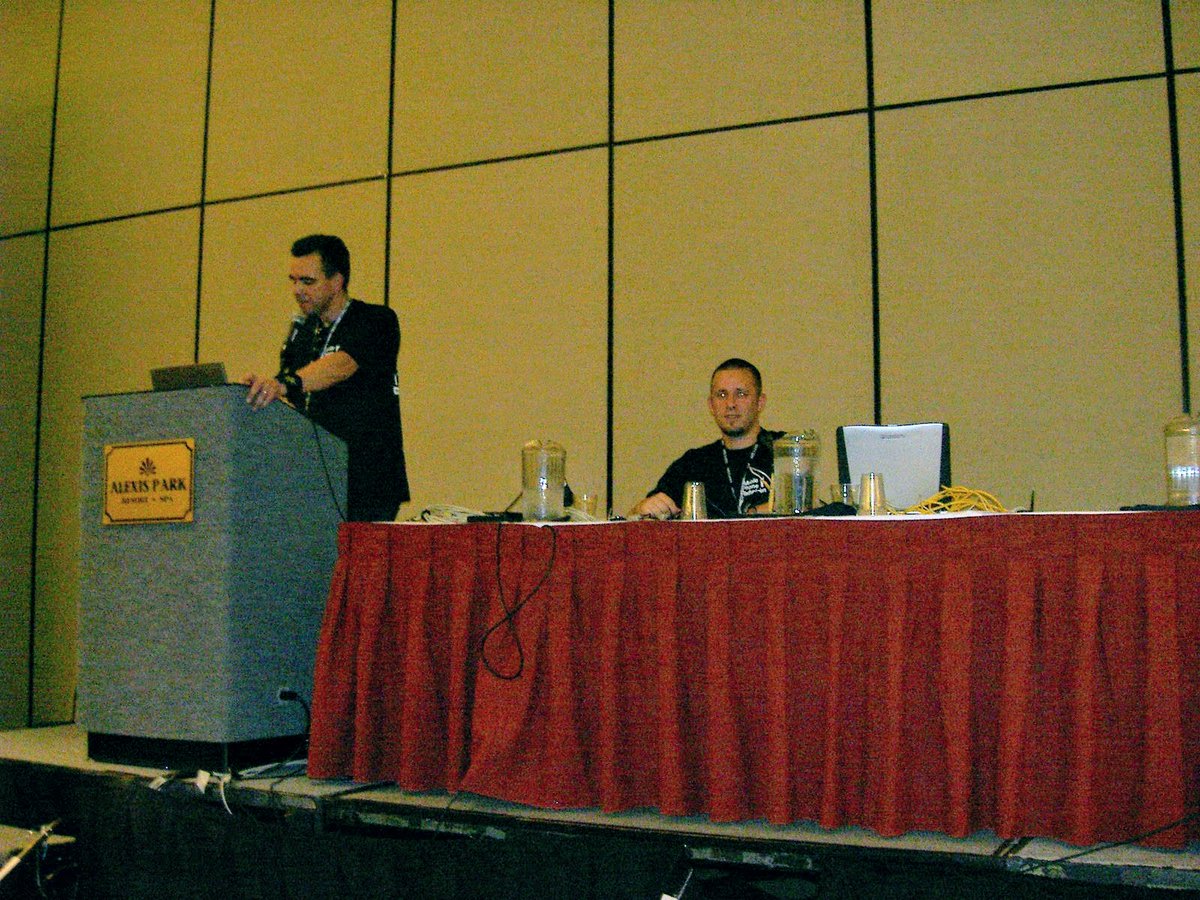 Martin Herfurt | @mherfurt@teslapwners.club (@mherfurt) on Twitter photo Time is fleeting! This is 20 years ago, when <a href="/rfidiot/">Adam Laurie</a> and I gave our Bluetooth talk at #defcon12. Back then, the event was hosted in the #alexispark resort hotel #LasVegas. #goodtimes #Defcon #bluetooth #trifinite Time is fleeting! This is 20 years ago, when <a href="/rfidiot/">Adam Laurie</a> and I gave our Bluetooth talk at #defcon12. Back then, the event was hosted in the #alexispark resort hotel #LasVegas. #goodtimes #Defcon #bluetooth #trifinite