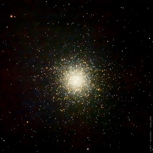 Astrofels1's tweet photo. Gran cúmulo globular estelar de Hércules (Messier 13 y NGC 6205) captado desde el observatorio de Castelldefels el martes 9 de julio de 2024 por Jesús Álvarez, José Miguel Gómez y Diego Núñez. https://t.co/kMEYFYZcXd https://t.co/riGv7Yp4Mx