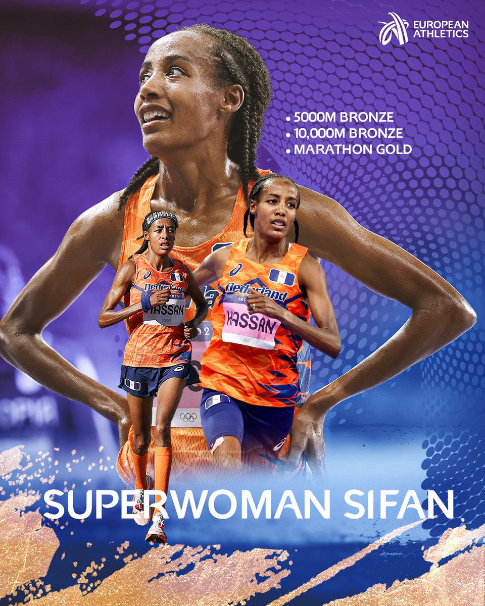 62 kilometres run, three medals won. 🥵

🥉 Olympic 5000m bronze 
🥉 Olympic 10,000m bronze 
🥇 Olympic marathon gold 

Sifan Hassan 🇳🇱 is a distance running machine! 

#OlympicGames #Paris2024 #athletics