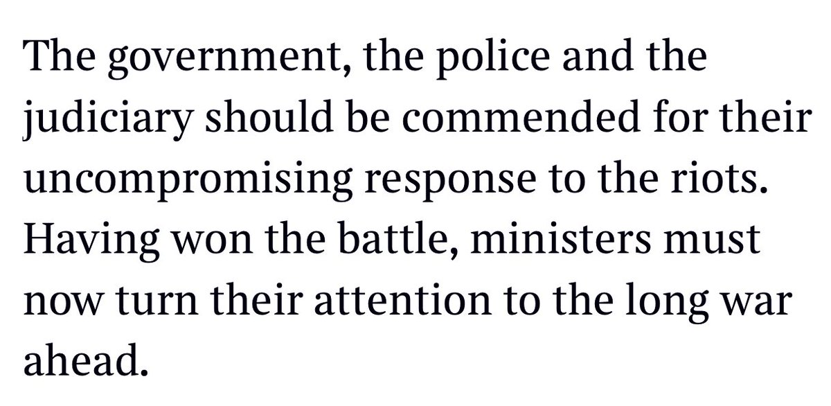Good to see the Sunday Times giving credit where it is due to Keir Starmer and the government for its handling of the riots. Tory leadership candidates who tried to play petty politics with this at the start of the week disgraced themselves and shamed their shameless party