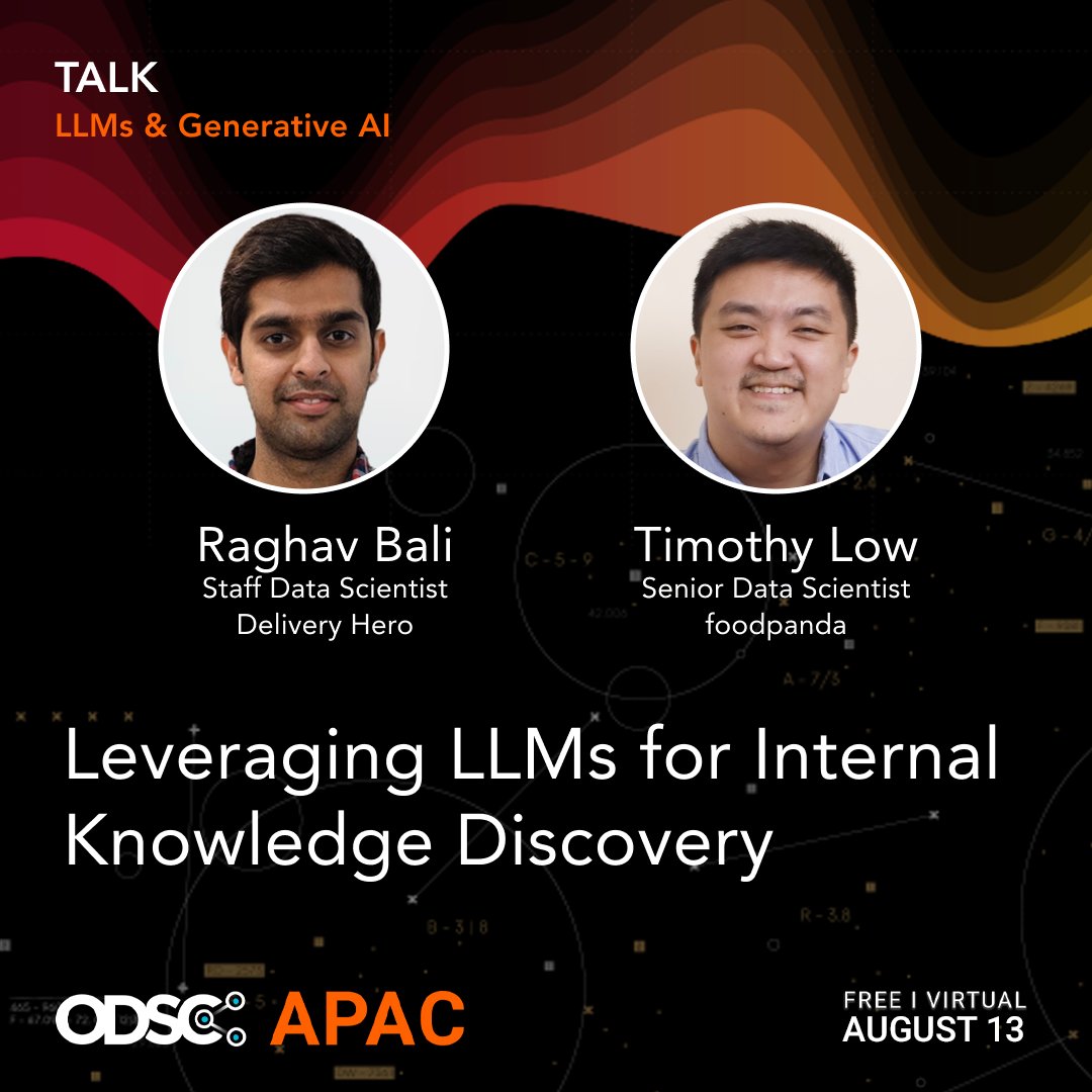 _odsc's tweet image. We are excited to announce that Raghav Bali, innovator and published author, and Timothy Low, expert in Recommendation, will be speaking at #ODSCAPAC on August 13th.

✅ Register for Free 🔥
hubs.li/Q02KNrCW0