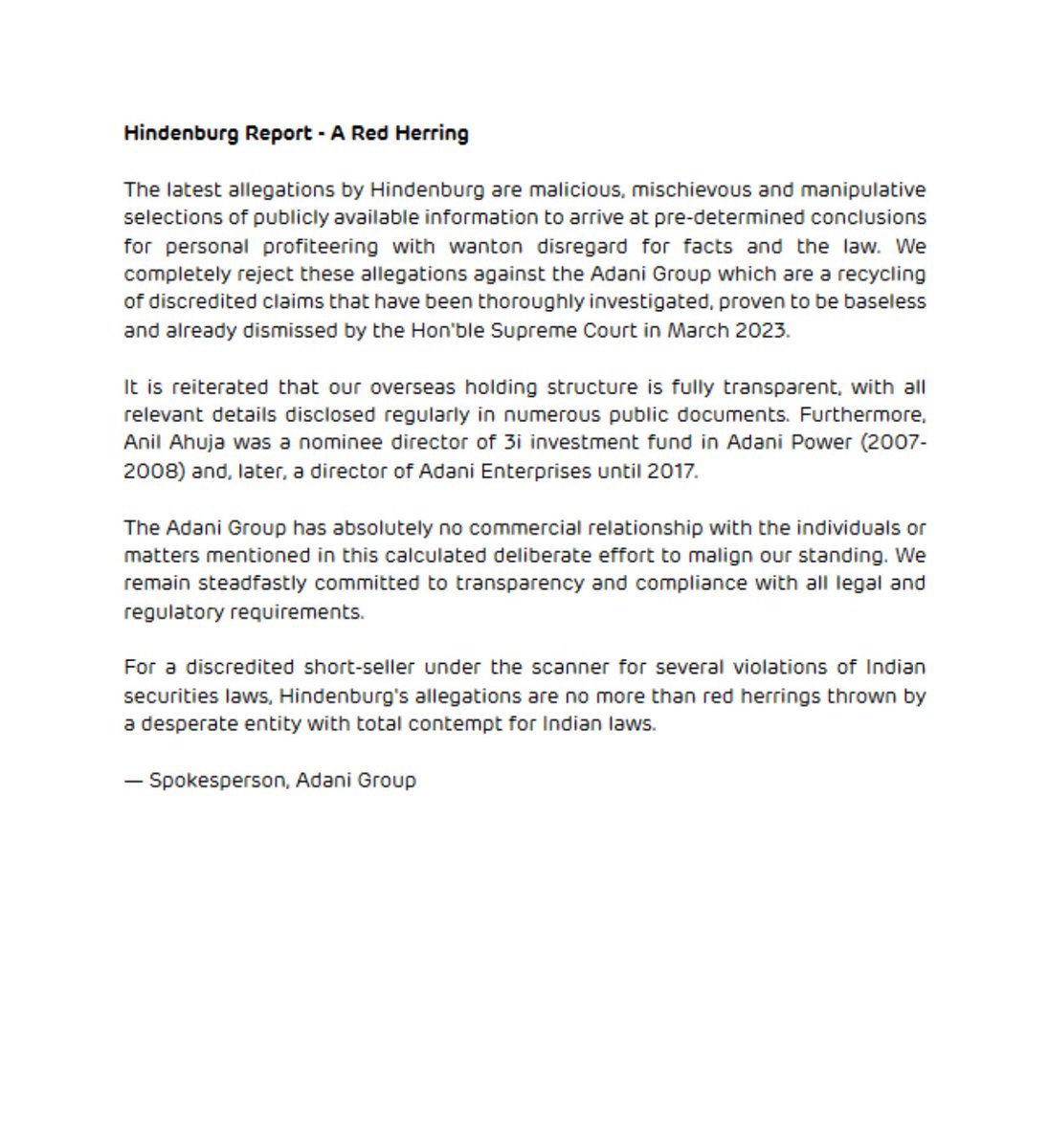 Bazaarbits's tweet photo. @AdaniOnline On @HindenburgRes Report. https://t.co/IpfVJwsORf