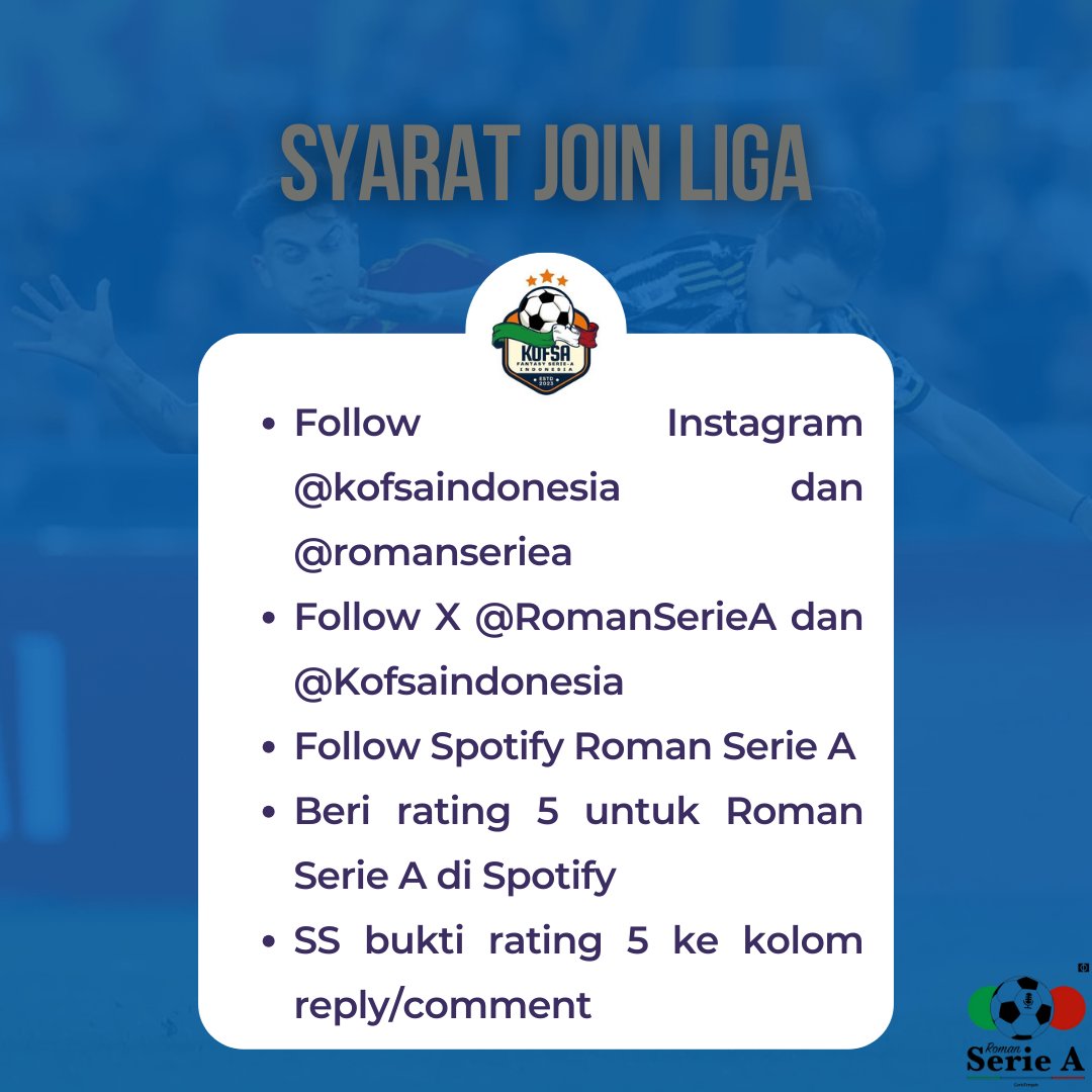 RomanSerieA's tweet photo. Ada yang main Fantasy Serie A? Bingung mau ikut liga apa?🚨

Nih perkenalkan: Kofsa Roman Serie A Fantasy League!
Hadiahnya JUTAAN RUPIAH!

Syaratnya juga gampang! Jadi ayo join liganya!😍

Kode liga: jjh9h253 https://t.co/HYyzelIIQd