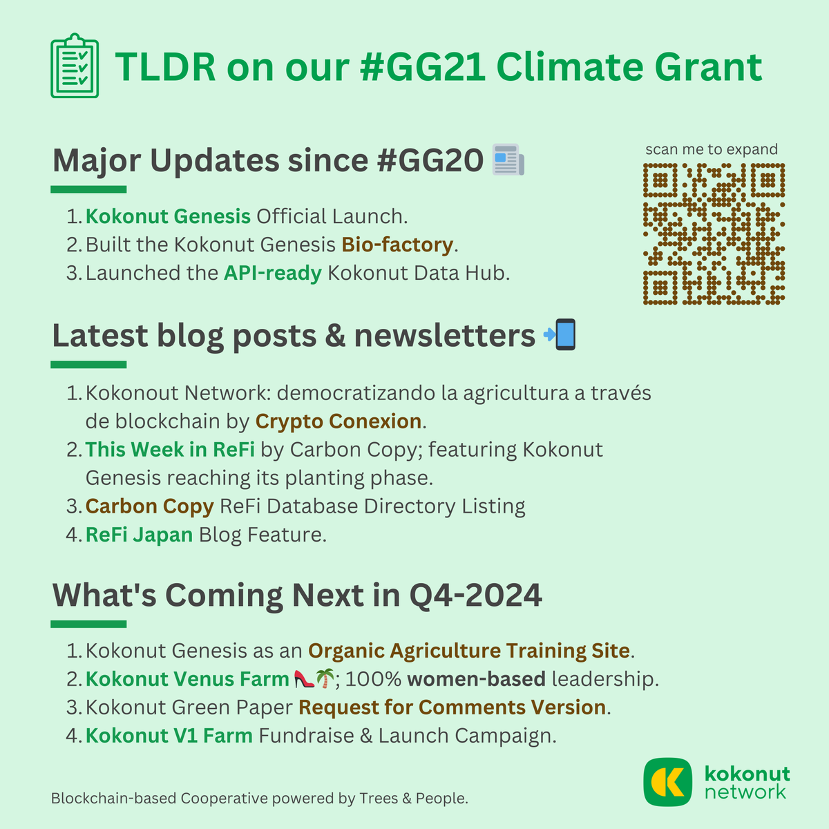 Too many goodies and little time to digest them all?

Here's a TLDR about the latest Updates, Community Features, and what's coming next to Kokonut Network

Your support helps to Build, Deploy, and GROW a network of Eco &amp; Human-Friendly Assets ♻️🌱👨🏽‍🌾