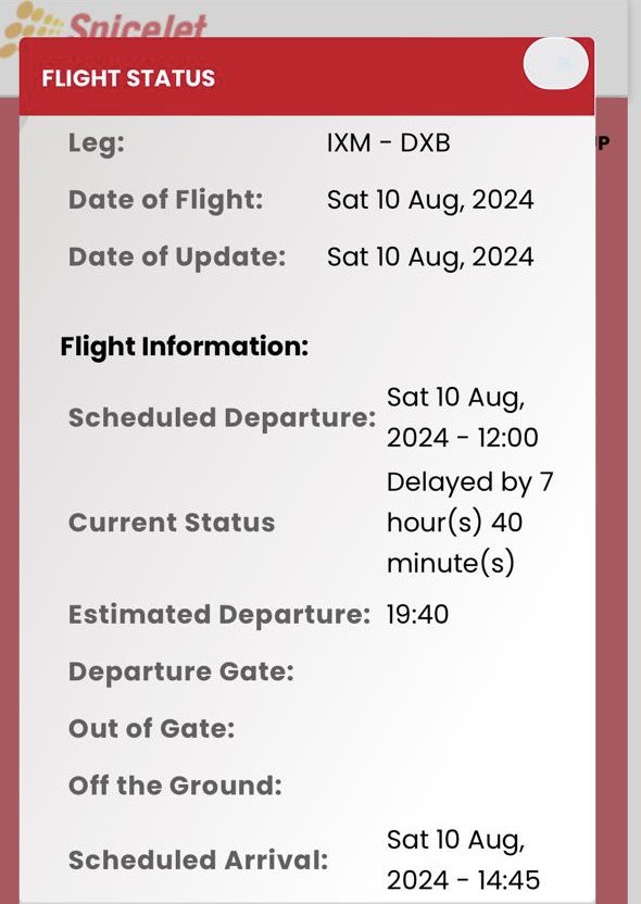 abdurrahmanj's tweet photo. @crownhussain @flyspicejet @DGCAIndia Actual departure: 12 PM on 10.08.2024
1st Reschedule-3:45
2nd Reschedule-7:40
3rd Reschedule-8:30 
Then- 9:30
Then-10:30
Finally cancelled.. https://t.co/OOly8CRGkD