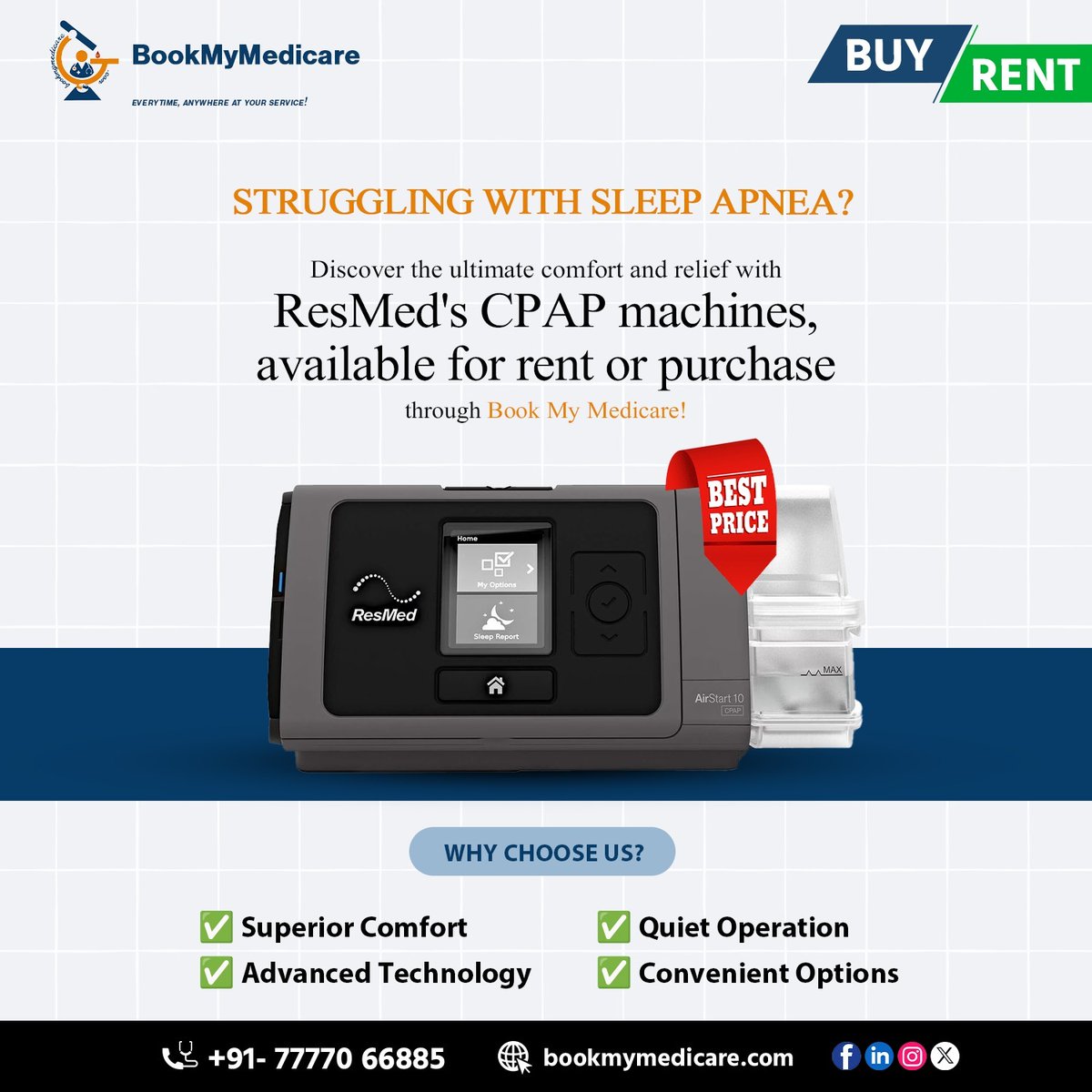BookMedicare's tweet photo. 🌙 Struggling with Sleep Apnea?

Experience unmatched comfort and relief with ResMed's CPAP machines, now available for rent or purchase at Book My Medicare!

Contact us for more info or visit our website!

📞 077770 66885 | 🌐 https://t.co/CbnpIq6fJU

#CPAPMachine #SleepApnea https://t.co/t22sdHgd8n