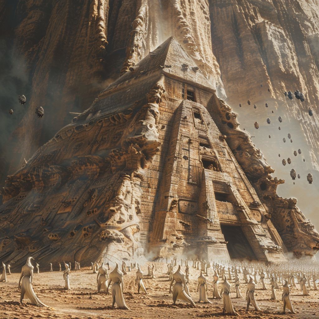 HumanAIArt's tweet photo. "Celestial Pyramid #13", Behold the teamwork of humans and aliens as they build a pyramid on a beautiful, surreal planet. #AlienLabor #CosmicPyramid #SurrealLandscape #GalacticConstruction https://t.co/3o9OOvc7eY