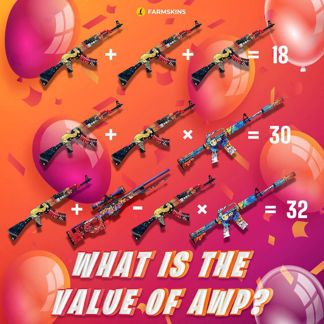 farmskins's tweet photo. 🎲 Solve the math problem with skins and get a free case! The first ones to solve the problem and give the correct answer will receive a Free Case. 

💰 Among the other correct answers, we will launch a 24-hour giveaway.

To participate:

👍 RT post.
✏️ Write your answer in the comments.

Good luck to all participants! 🍀

#CS2