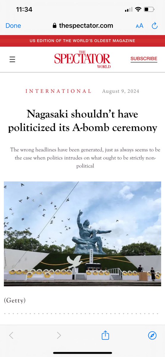 Imagine thinking you had a right to lecture Nagasaki on how to commemorate the slaughter of its citizens. Imagine thinking bombing was ever a-political.