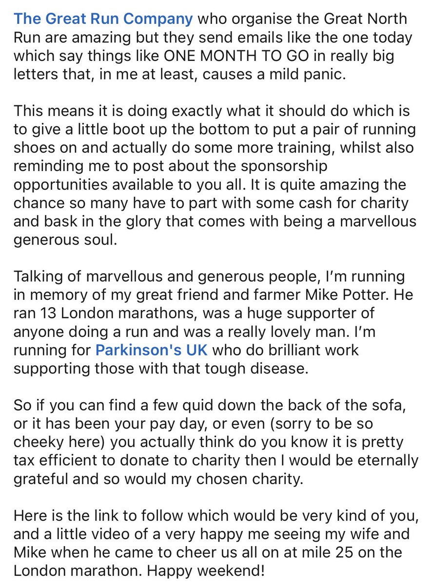 adambedders's tweet image. I’m running the Great North Run in a month’s time for @ParkinsonsUK.
Here’s a little note why I am doing that, and proof that I am doing some training!
If you have a spare few quid to help in my fundraising efforts that would be much appreciated! shorturl.at/Kl6WM