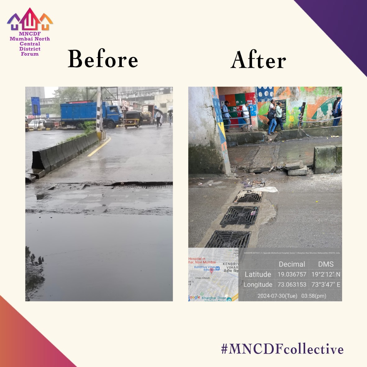 M.N.C.D.F (@mncdfbombay) on Twitter photo Dangerously sunken drain covers near Kharghar Subway, Navi Mumbai, posing a risk to public safety, were identified by #MNCDFcollective membr <a href="/KhargharCivic/">Kharghar Civic</a>. A complaint was submitted to <a href="/PanvelCorp/">Panvel Municipal Corporation</a>, & the covers were promptly replaced following our report. #CitizenWelfare #MNCDF Dangerously sunken drain covers near Kharghar Subway, Navi Mumbai, posing a risk to public safety, were identified by #MNCDFcollective membr <a href="/KhargharCivic/">Kharghar Civic</a>. A complaint was submitted to <a href="/PanvelCorp/">Panvel Municipal Corporation</a>, & the covers were promptly replaced following our report. #CitizenWelfare #MNCDF
