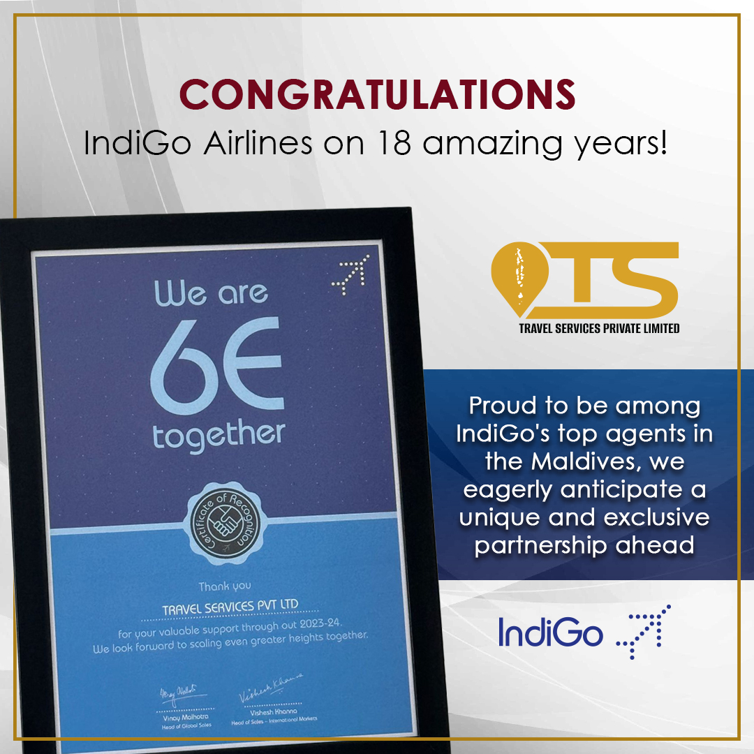mv_tsm's tweet photo. Celebrating 18 years of excellence with @IndiGo6E !
Proud to be a top partner in the Maldives as we soar to new heights together! ✈️
#IndiGoAirlines #TravelWithIndiGo #AviationLove #18YearsOfIndiGo #TravelGoals #SkyHighSuccess
#DiscoverTheWorld https://t.co/Z1zRks9kCF