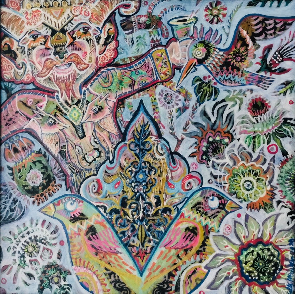 I like to create faces, both realistic and highly stylized. This playful #painting depicts a #satyr, a frequent symbol in my #artwork.

Read about it here
instagram.com/p/C-hqm_2x8pg/…

#mythology #lgbt #ArtistsOfTwitter #artistsupport #artistsoninstagram