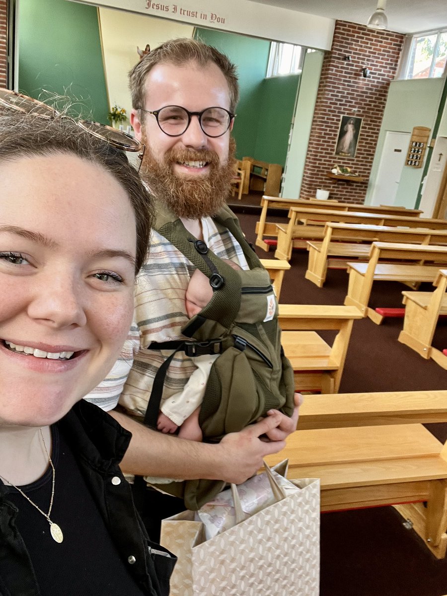 nay_ohmee's tweet photo. A moment to introduce our wonderful daughter, Phoebe, who is 12 days old and today attended her first Mass (not inc. the 39+ pre-birth).

We couldn’t make last Sunday due to waiting for a Midwife visit, but a kind priest friend brought Holy Communion to us.

🙏🤍 @CharlesjpArcher https://t.co/NFzf0UUF6p