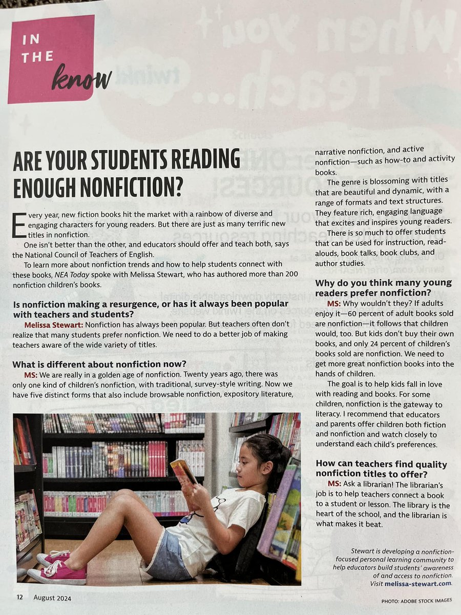 Teachers: Let's make 2024-2025 the year of nonfiction. Your school librarian is a tremendous resource.