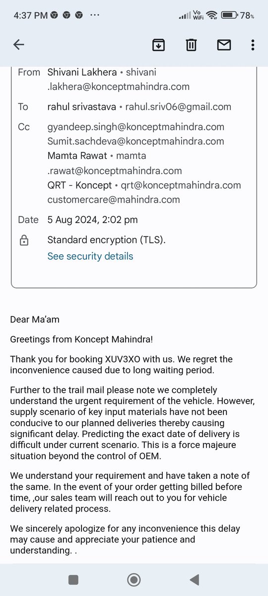 HanuRahul's tweet photo. @Mahindra_Auto @anandmahindra @KonceptMahindra #XUV3XO

3XO AX5 delivery is a big concern now..at the time of booking, 10 weeks delivery period was told, which now converted to no timelines... #mahindra team .. please give us some timelines.. https://t.co/SNkOAIX8GN
