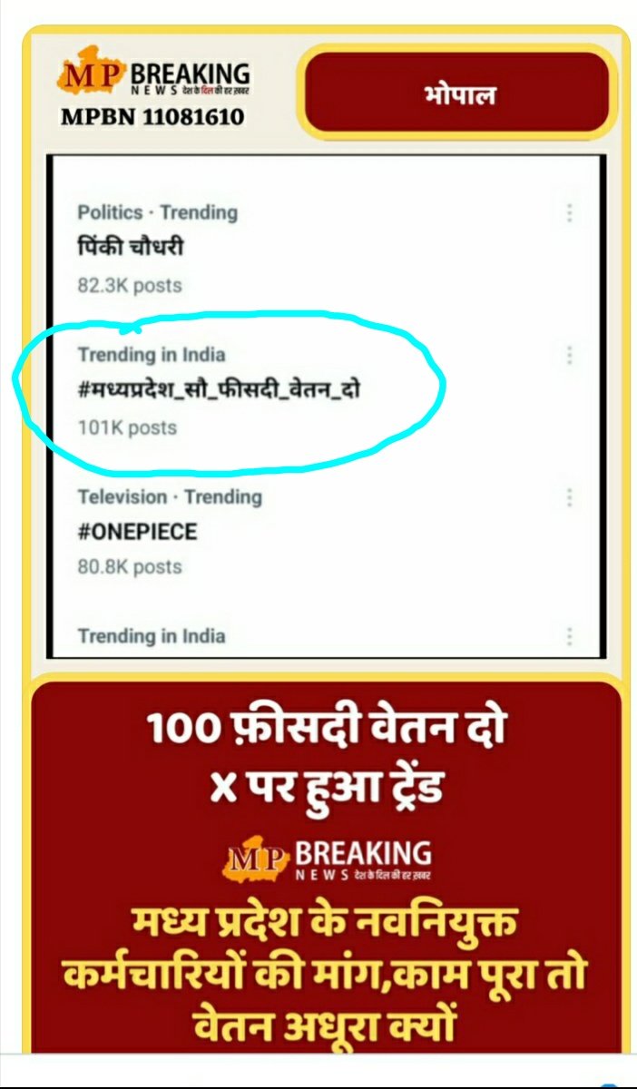 #मध्यप्रदेश_सौ_फीसदी_वेतन_दो
#मध्यप्रदेश_सौ_फीसदी_वेतन_दो 
India top trending हो रही है।
<a href="/ZeeMPCG/">Zee MP-Chhattisgarh</a>
<a href="/NEYU4INDIA/">NEYU || National Educated Youth Union</a>
<a href="/ReporterRavish/">Ravish Pal Singh</a>
<a href="/Zeepramod/">Pramod Sharma</a>
<a href="/Anurag_Fire/">anurag malviya</a>
<a href="/JournoGarima/">Garima Srivastav</a>
<a href="/BhopalSamachar/">Bhopal Samachar</a> 
<a href="/danikbhaskar/">Bhaskar.com</a> 
<a href="/akanshathakur7/">Akansha Thakur</a> 
<a href="/manishbpl1/">manishbpl</a> 
 <a href="/drbrajeshrajput/">Brajesh Rajput</a> 
<a href="/BansalNewsMPCG/">Bansal News</a>
<a href="/MPYuvaShakti/">|| MP Yuva Shakti ||</a>