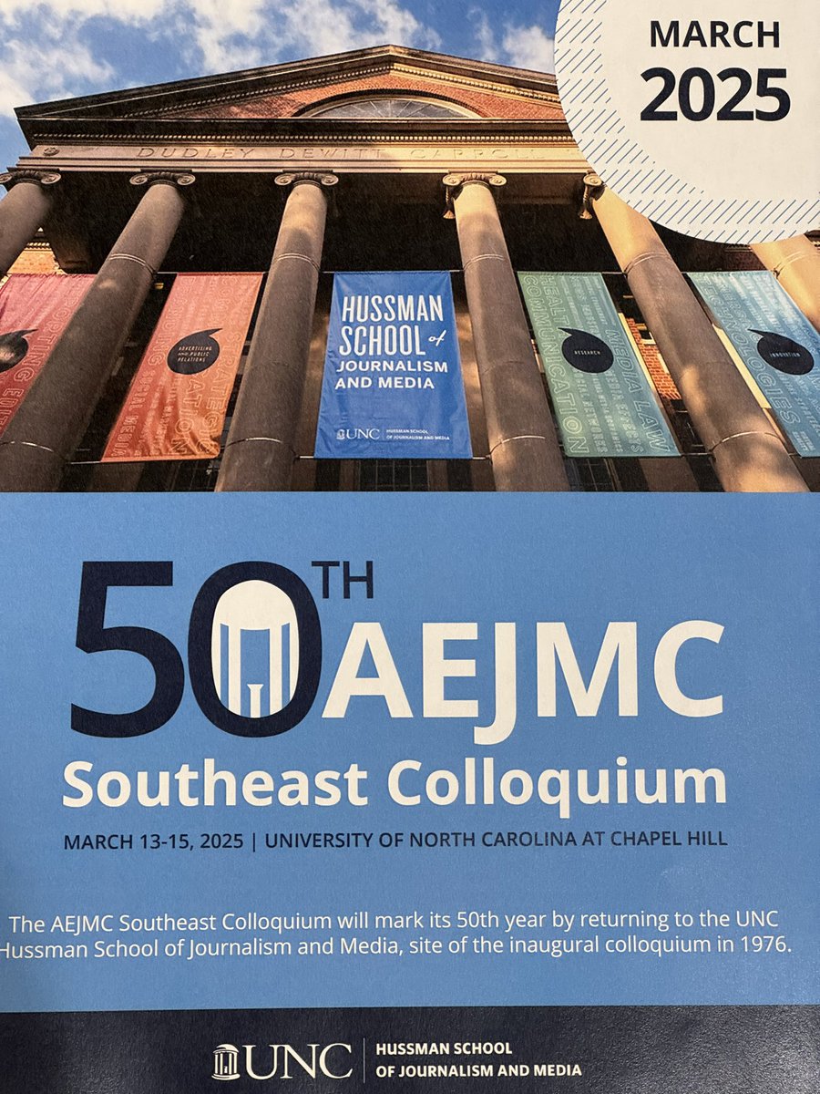 AEJMC_SJD (@aejmcs) on Twitter photo The Southeast Colloquium will be March 13-15, 2025. Save the date. #aejmc24 <a href="/UNCHussman/">UNC Hussman School of Journalism and Media</a> The Southeast Colloquium will be March 13-15, 2025. Save the date. #aejmc24 <a href="/UNCHussman/">UNC Hussman School of Journalism and Media</a>