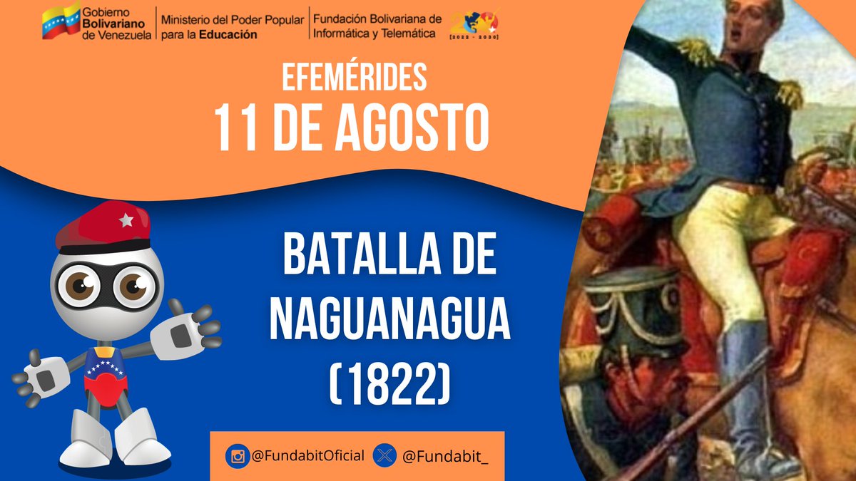 Fundabit_'s tweet photo. El 11 de agosto de 1822 se libró la Batalla de Naguanagua, donde los patriotas obtuvieron la victoria sobre los realistas.Días antes, el 30 de julio de ese mismo año, José Antonio Páez se retira de Puerto Cabello 2 mil soldados por la peste del vómito negro. https://t.co/AegoUHU3Or