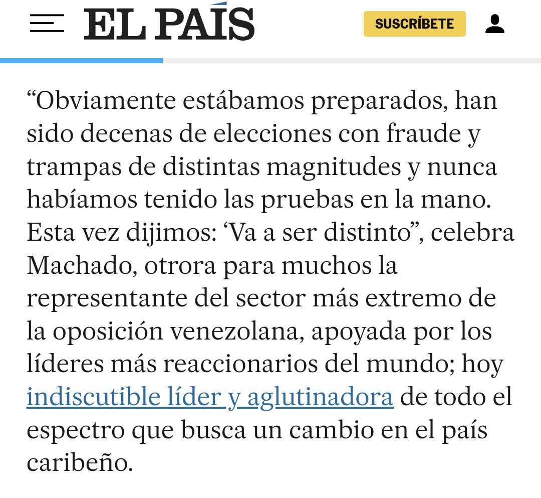 EmmaRincon's tweet image. Insisto, una de mis tareas es abrirle los ojos al mundo de lo vomitivo y secuestrada que está la prensa internacional por la izquierda.

@el_pais entrevistó @MariaCorinaYA y en el cuerpo le definieron como una extremista apoyada por reaccionarios. En ningún momento se refieren a