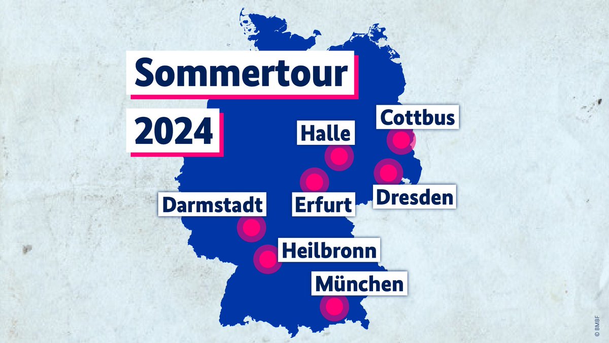 #KI, #Fusionsenergie, #Quantentechnologie, #Cyberabwehr und mehr: Darum geht's bei der #Sommertour24 von BM <a href="/starkwatzinger/">Bettina Stark-Watzinger</a>. Überall in 🇩🇪 tauscht sie sich mit Forschenden über #Zukunftstechnologien aus. Sei dabei und folge uns auf unseren Kanälen! 
👉Bmbf.de/sommertour24
