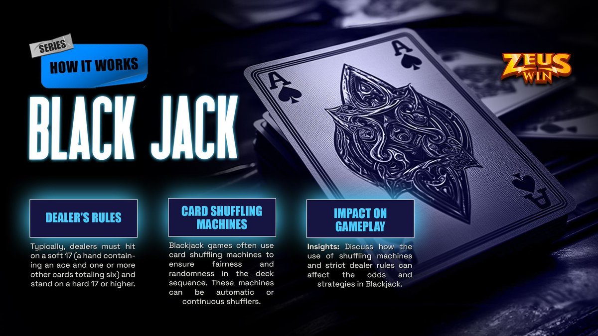 zeuswin_'s tweet image. Hit or stand? 🃏 Find out how Blackjack games are operated in our next &apos;How It Works&apos; installment. We&apos;re diving into the use of card shuffling machines and the rules that govern the dealer&apos;s actions. #ZeusWinEducation #BlackjackBasics  #Zeuswin