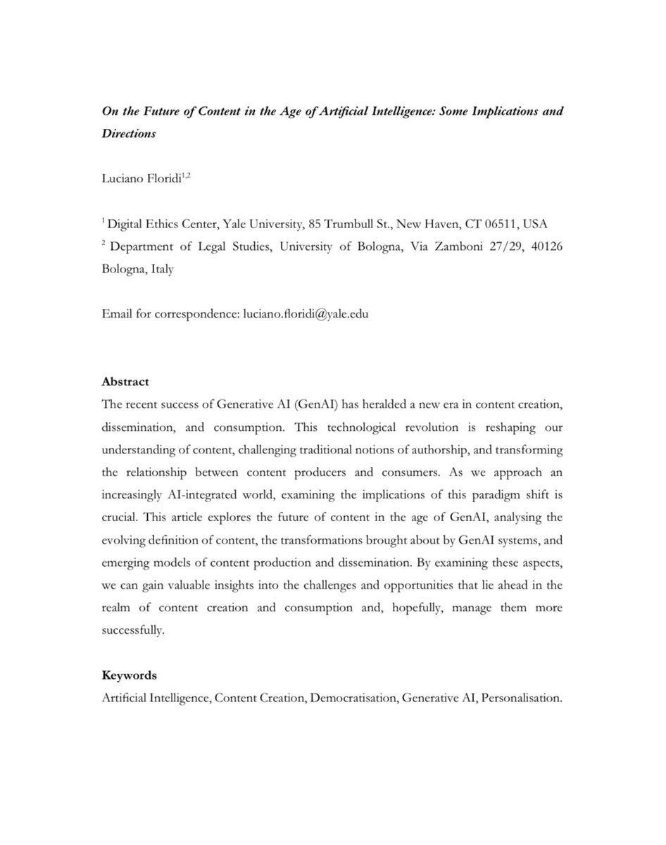 robertavaleria_'s tweet photo. Truly an interesting 15-page paper on “The Future of Content in the Age of #AI” @Floridi @SSRN - Highly recommend it https://t.co/Gupg7PBXGh https://t.co/l6aUtn67cp