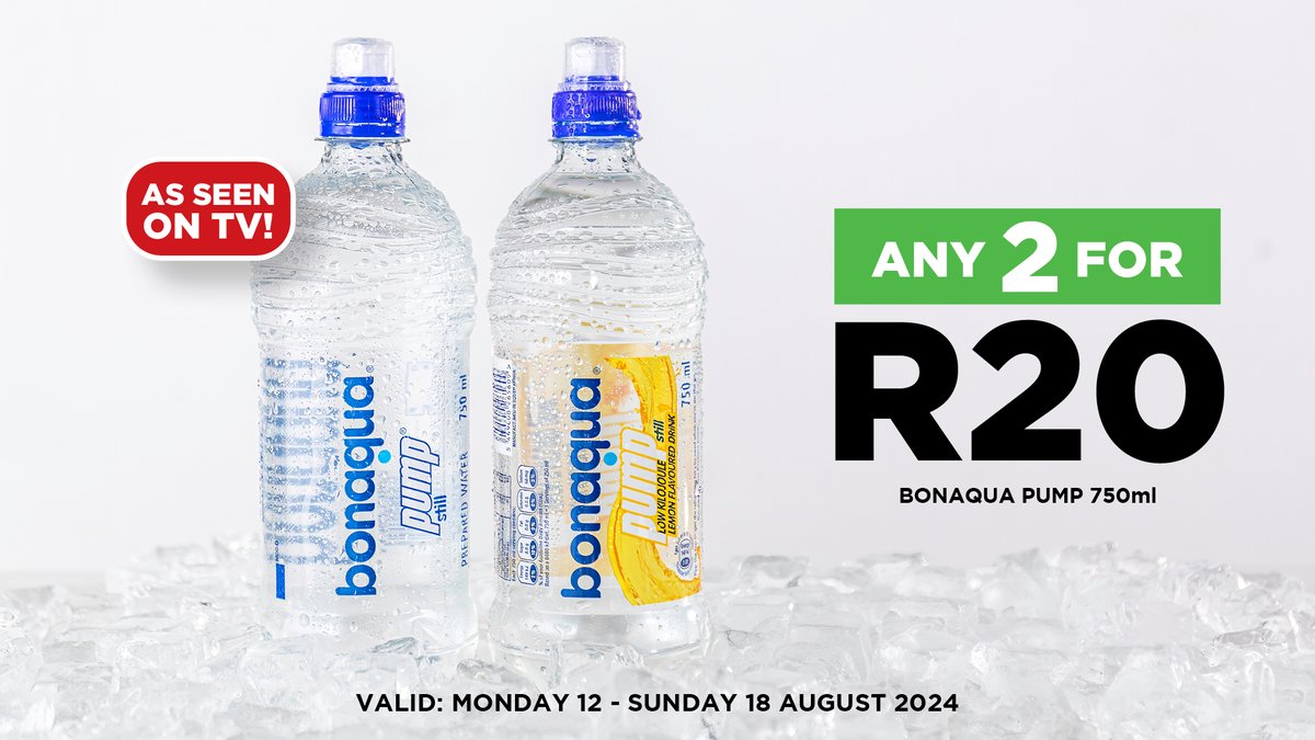 Get to FreshStop and grab any TWO PIEMAN’S® Classic Pies for R50 🥧🥧and get any TWO Bonaqua Pump 750ml for a cool R20.

Also, spend R100 at any FreshStop &amp; Get your guaranteed reward.🎁🎟

Only AT FreshStop!💫💚

Deals are valid from 12-18 August 2024

#FreshStop #FillUpFreshUp