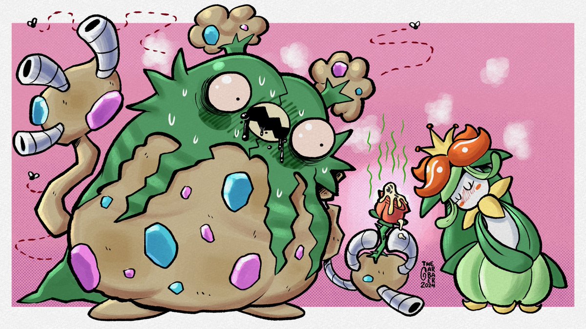 Garbodor, trying to use all of his charm to win Lilligant's heart.