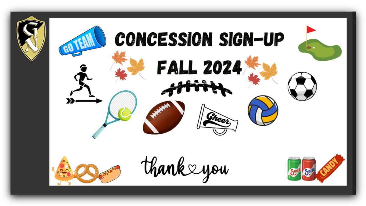 👋 Hello Everyone! Fall Sports season is arriving! Concession volunteer's sign-up is ready! Check out the schedule to sign-up tinyurl.com/yc2yvdz3
Thank you! PLEASE SHARE! 🙂
#GoKnights #KnightsNation #KnightsPride  🖤💛