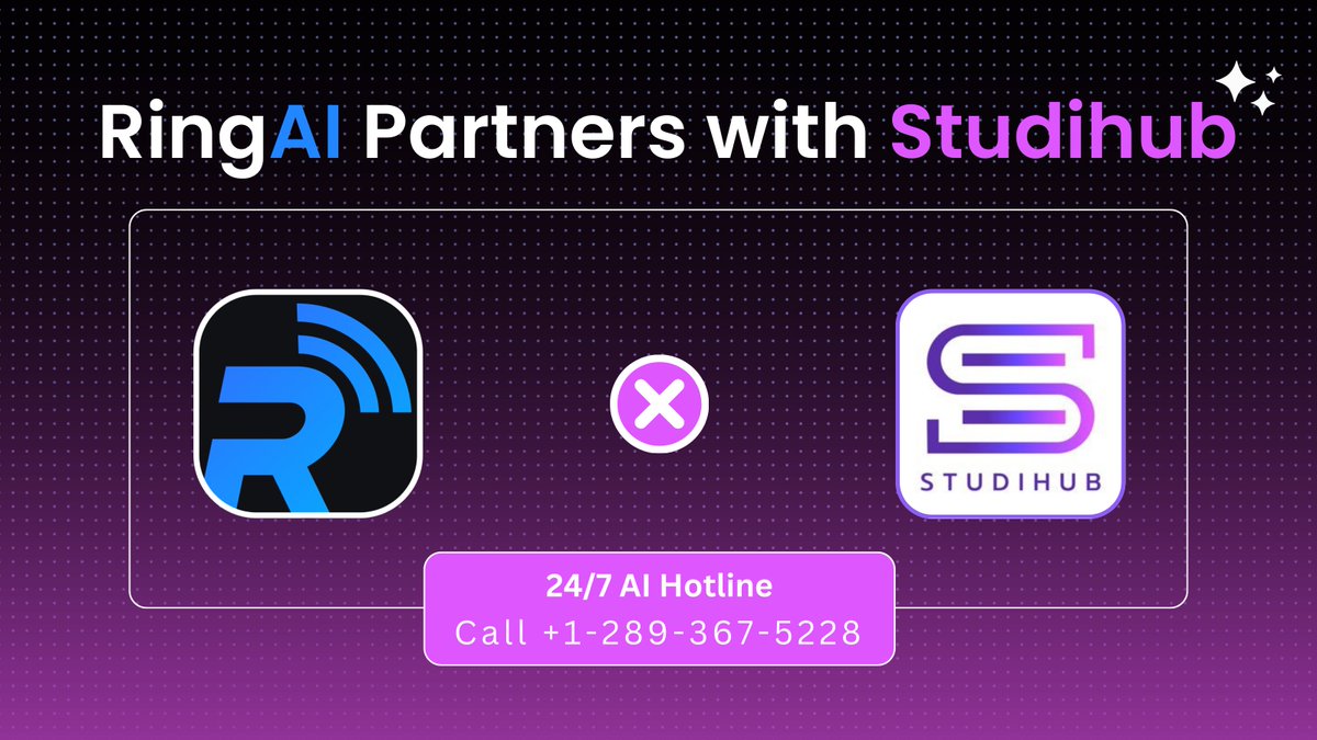 TryRingAI's tweet photo. π’ Partnership Announcement
π #RingAI is excited to partner with @Studihubedu! Our #AI-voice technology will provide 24/7 customer support, ensuring seamless assistance for all #Studihub users.
Experience it by dialing this number: https://t.co/QdKyeYjUrz π
#CustomerSupport https://t.co/sBv8STRLjY