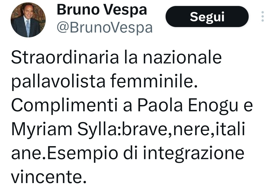 "Brave, *nere*, italiane", questo si fa chiamare ancora giornalista capite? 🤦🏻‍♂️
#italvolley #Paris2024 #Vespa