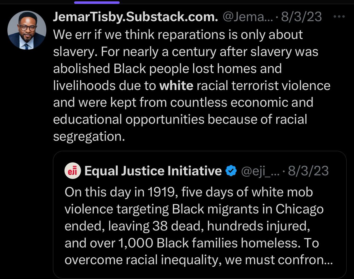 LauraLoomer's tweet photo. EXCLUSIVE:

One of the speakers listed by @KamalaHarris’s coalition “Evangelicals for  Harris” @Evangels4Harris who has been embraced by the campaign is @JemarTisby Jemar Tisby, a black supremacist, anti-white racist author who thinks White People are inherently bad and evil. 

According to Jemar Tisby, 30% of Christians are white nationalists analogous to the KKK. Jemar said, “In today's terms, moderate believers in white Christian nationalism...together with the
"adherents" make up nearly 30 percent of the..population."

This is a very radical thing to say. Why is @KamalaHarris embracing a man who said 30% of the White Christian population in America are akin to the KKK? 

As you can see from the post below, Jemar once said that “nice white people” and “good white people” are not positive. 

He also said black men should be wary of thinking “cordial relationships with white people” is a sign of racial progress. 

Jemar Tisby is an anti white Racist who wants white people kicked out of the church. 

Why is @KamalaHarris platforming a black supremacist who preaches hatred against White people? As you can see from the screenshot below, Harris’s Presidential campaign replied to Jemar’s tweet and said, “we are thrilled to have you. Time to get this done together”.

Jemar’s idea of democracy is forcing white people to pay reparations. He has said so himself. 

Kamala Harris’s policies are racist. 

RECEIPTS👇🏻

Cc: @TeamTrump