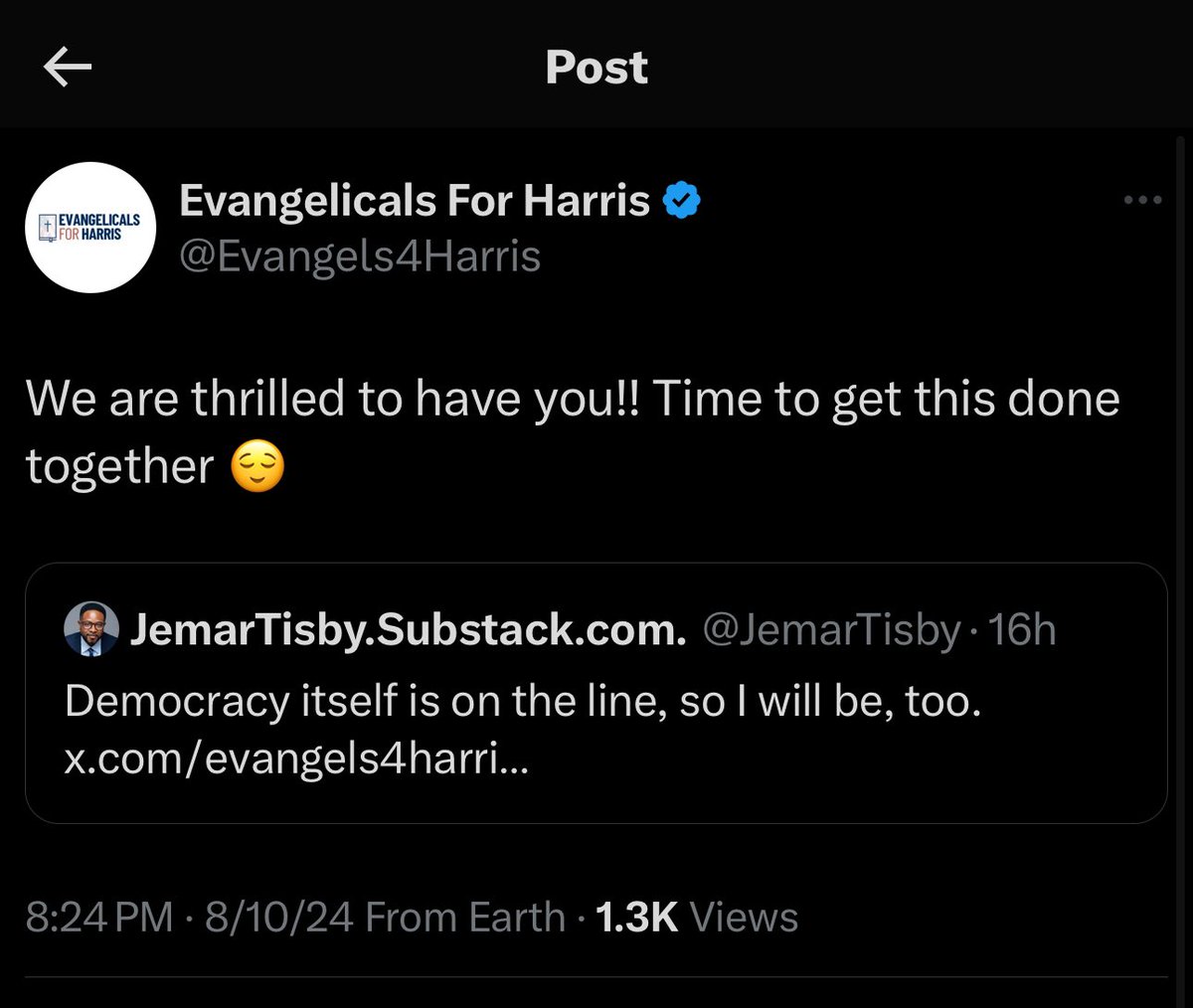 LauraLoomer's tweet photo. EXCLUSIVE:

One of the speakers listed by @KamalaHarris’s coalition “Evangelicals for  Harris” @Evangels4Harris who has been embraced by the campaign is @JemarTisby Jemar Tisby, a black supremacist, anti-white racist author who thinks White People are inherently bad and evil. 

According to Jemar Tisby, 30% of Christians are white nationalists analogous to the KKK. Jemar said, “In today's terms, moderate believers in white Christian nationalism...together with the
"adherents" make up nearly 30 percent of the..population."

This is a very radical thing to say. Why is @KamalaHarris embracing a man who said 30% of the White Christian population in America are akin to the KKK? 

As you can see from the post below, Jemar once said that “nice white people” and “good white people” are not positive. 

He also said black men should be wary of thinking “cordial relationships with white people” is a sign of racial progress. 

Jemar Tisby is an anti white Racist who wants white people kicked out of the church. 

Why is @KamalaHarris platforming a black supremacist who preaches hatred against White people? As you can see from the screenshot below, Harris’s Presidential campaign replied to Jemar’s tweet and said, “we are thrilled to have you. Time to get this done together”.

Jemar’s idea of democracy is forcing white people to pay reparations. He has said so himself. 

Kamala Harris’s policies are racist. 

RECEIPTS👇🏻

Cc: @TeamTrump