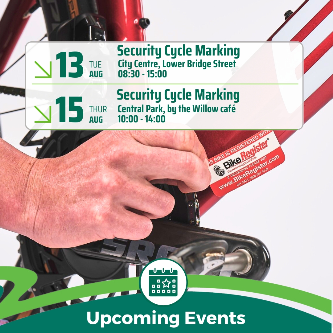 🚴‍♀️Don't miss out! 🚴‍♂️

Join us for our Bike Marking Events and ensure your bike is protected against theft. By marking your bike, you increase the chances of recovering it if it gets lost or stolen.