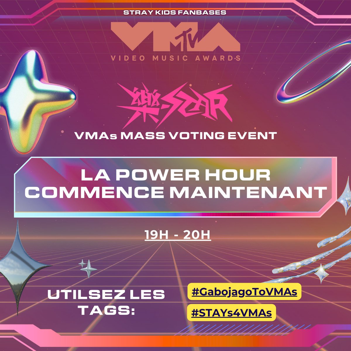 🚨 LA POWER HOUR POUR LES VMA A COMMENCÉ 🚨

🔥 POWER HOUR = 20 VTS par compte 🔥
 
🎯 UTILISEZ AU MOINS 100 MAILS

🗳️:mtv.com/vma/vote/best-…
📩 TEAM SVS VOTING TEAM: bit.ly/svsvmaform

✅ multiples emails autorisés 
❌ pas besoin de validation pour les emails
❌ pas de
