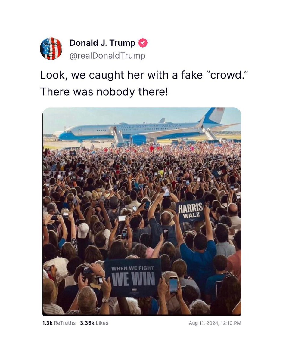 Kamala HQ (@kamalahq) on Twitter photo 1) This is an actual photo of a 15,000-person crowd for Harris-Walz in Michigan
2) Trump has still not campaigned in a swing state in over a week... Low energy? 1) This is an actual photo of a 15,000-person crowd for Harris-Walz in Michigan
2) Trump has still not campaigned in a swing state in over a week... Low energy?