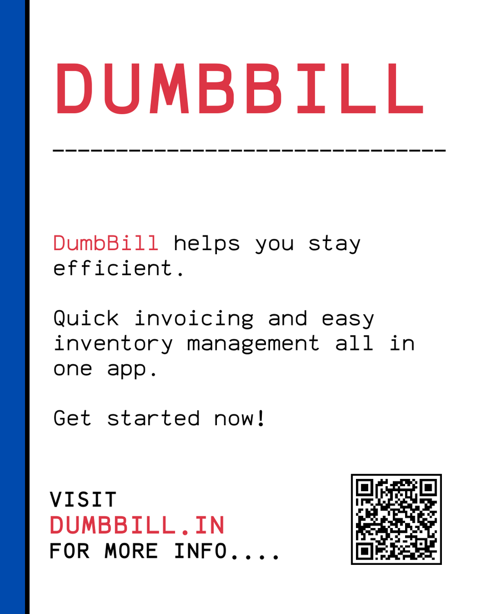 dumbbillapp's tweet photo. DumbBill helps you stay efficient.
Quick invoicing and easy inventory management all in one app.
Get started now!
#invoice #simplify #simpleinterface #instantinvoices
#reports #india #saas #billing #invoicing #madeinindia https://t.co/WyreKgLU5U