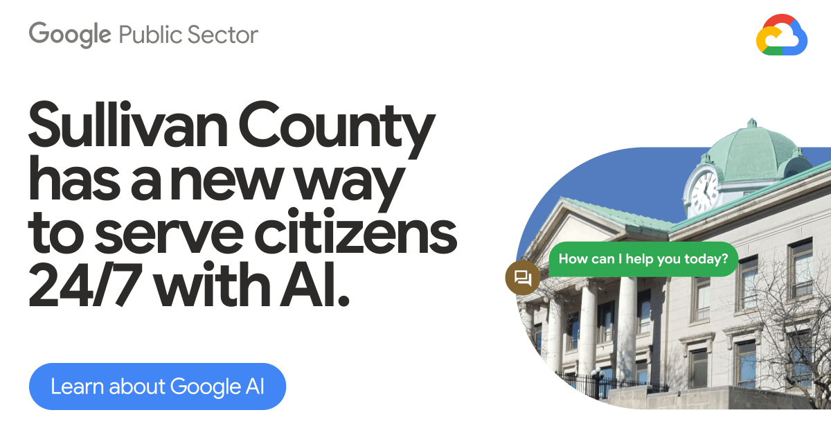 AIScoopNews's tweet photo. Discover how NY's Sullivan County used Google AI to serve more citizens faster, 24/7, with limited staff and budget! 🚀
✅ 56% reduction in call volume
✅ More efficient government services
✅ Better customer experience
Learn more: https://t.co/Nf5V2miooP
#GoogleforGov https://t.co/TMoG2r5dDq