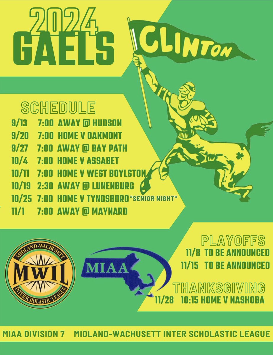 Ethan Frisch (@ethanfrisch4) on Twitter photo Excited for my senior year!
Here is my schedule for this season
<a href="/JeremyFrisch/">Jeremy Frisch</a>
<a href="/GaelsClinton/">Clinton Gaels Football</a>
<a href="/CoachOgilvie/">Harold R Ogilvie</a> Excited for my senior year!
Here is my schedule for this season
<a href="/JeremyFrisch/">Jeremy Frisch</a>
<a href="/GaelsClinton/">Clinton Gaels Football</a>
<a href="/CoachOgilvie/">Harold R Ogilvie</a>
