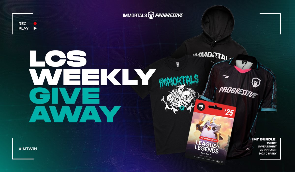 Immortals's tweet photo. 🚨OUR BIGGEST GIVEAWAY OF THE SPLIT🚨

As a thank you for the support all season, we're giving away a full IMT merch bundle thanks to @progressive!

📪How to enter:
✅Like
✅Retweet
✅Follow us and @progressive

Giveaway ends in 48 hours!
Winners must be from the US/Canada! https://t.co/5rx6B3iLKT