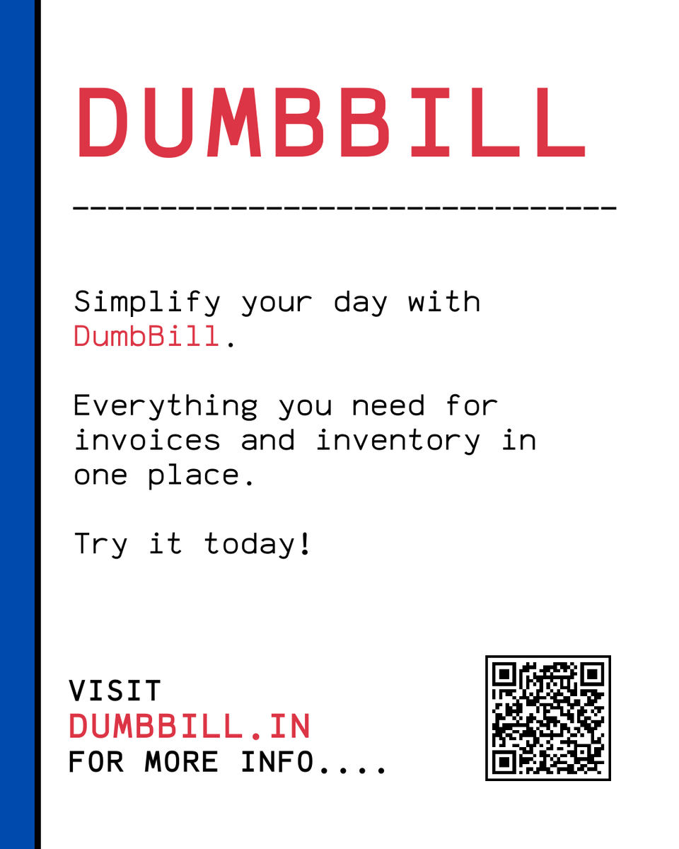 dumbbillapp's tweet photo. Simplify your day with DumbBill.
Everything you need for invoices and inventory in one place.
Try it today!
#invoice #simplify #simpleinterface #instantinvoices
#reports #india #saas #billing #invoicing #madeinindia https://t.co/3wQVsNm3KA