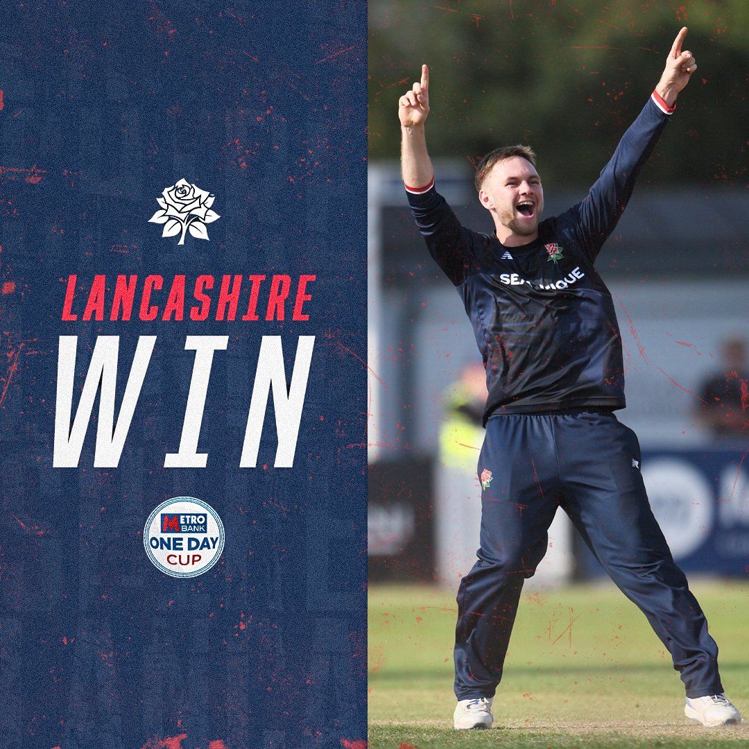 lancscricket's tweet photo. LANCASHIRE WIN! 🙌

@jackmorley196 and @josh_boyden lead the way with two wickets each before @chrisgreen_93 bowls a brilliant spell at the death to see us home by 4 runs!

🌹 #RedRoseTogether https://t.co/VIbMj4nFBt