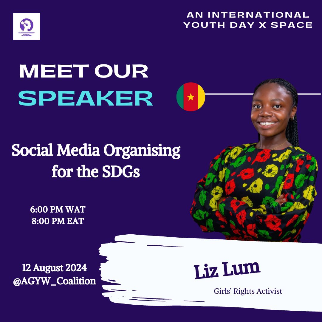 AGYW_Coalition's tweet photo. This International Youth Day,join us tomorrow at exactly 6:00pm WAT for a special X space with these Youth Trailblazers from across the African Continent🇨🇲🇳🇬🇰🇪🇬🇲 they will be sharx insights on the topic "Social Media Organising for the SDGs; Lessons from around the Continent." https://t.co/6kgToDpVtl